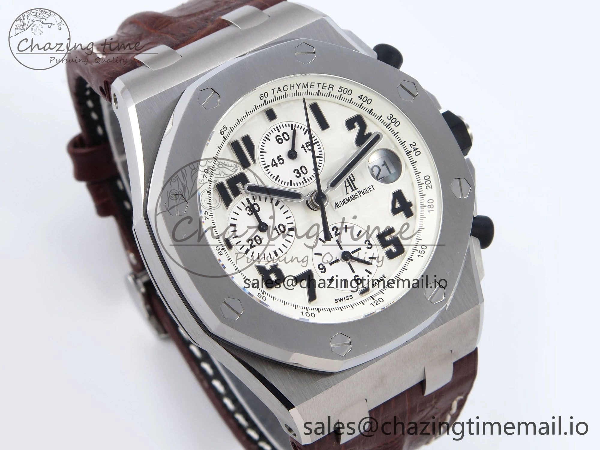 Royal Oak Offshore 42mm Safari TKF Best Edition White Dial on Brown Leather Strap A7750
