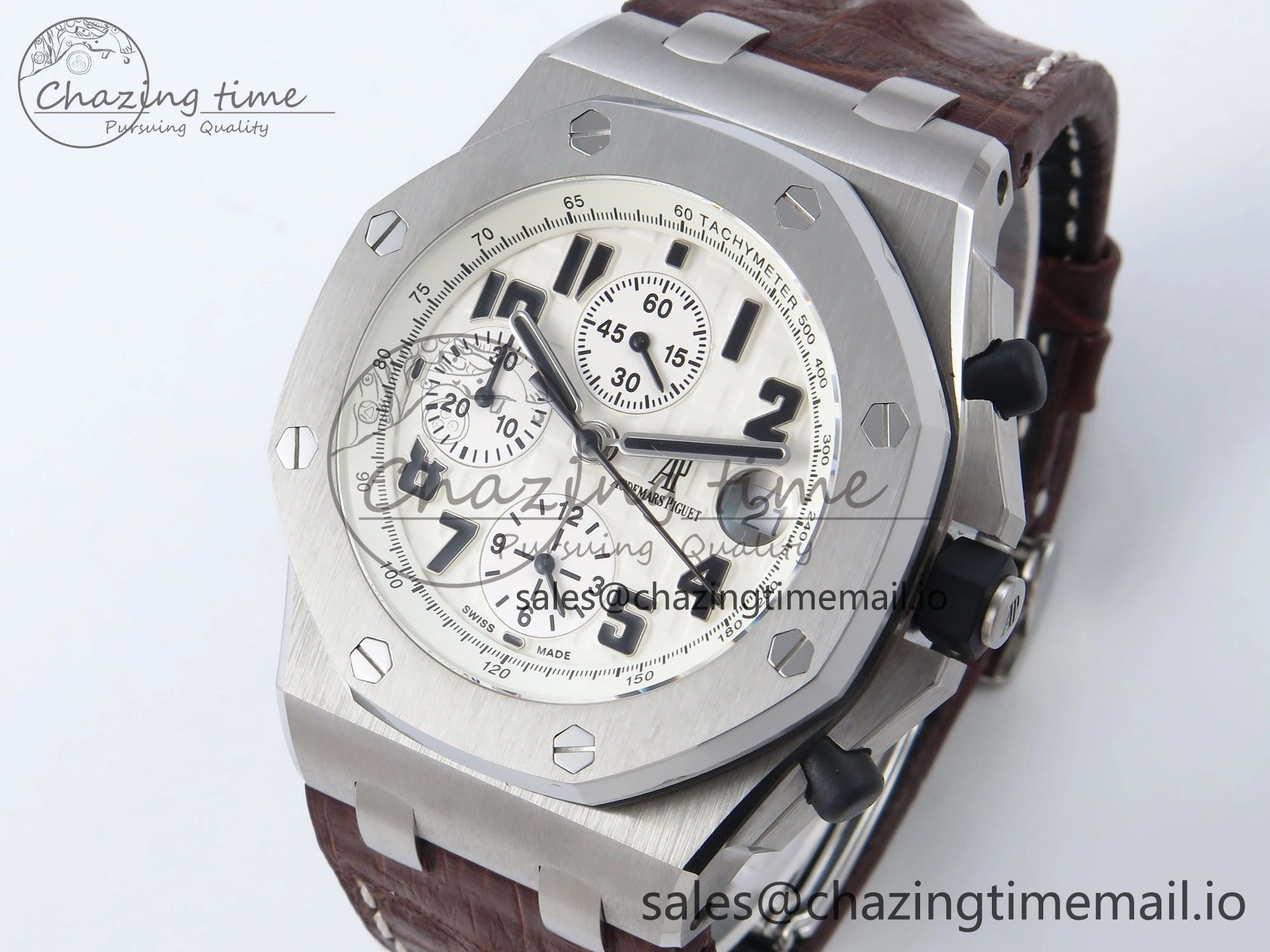 Royal Oak Offshore 42mm Safari TKF Best Edition White Dial on Brown Leather Strap A7750