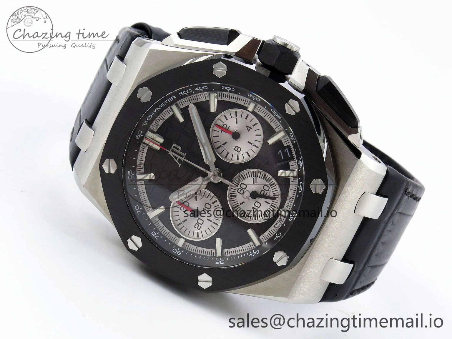 Royal Oak Offshore 43mm 26420so SS APPF Best Edition Black Dial on Black Leather Strap A4401