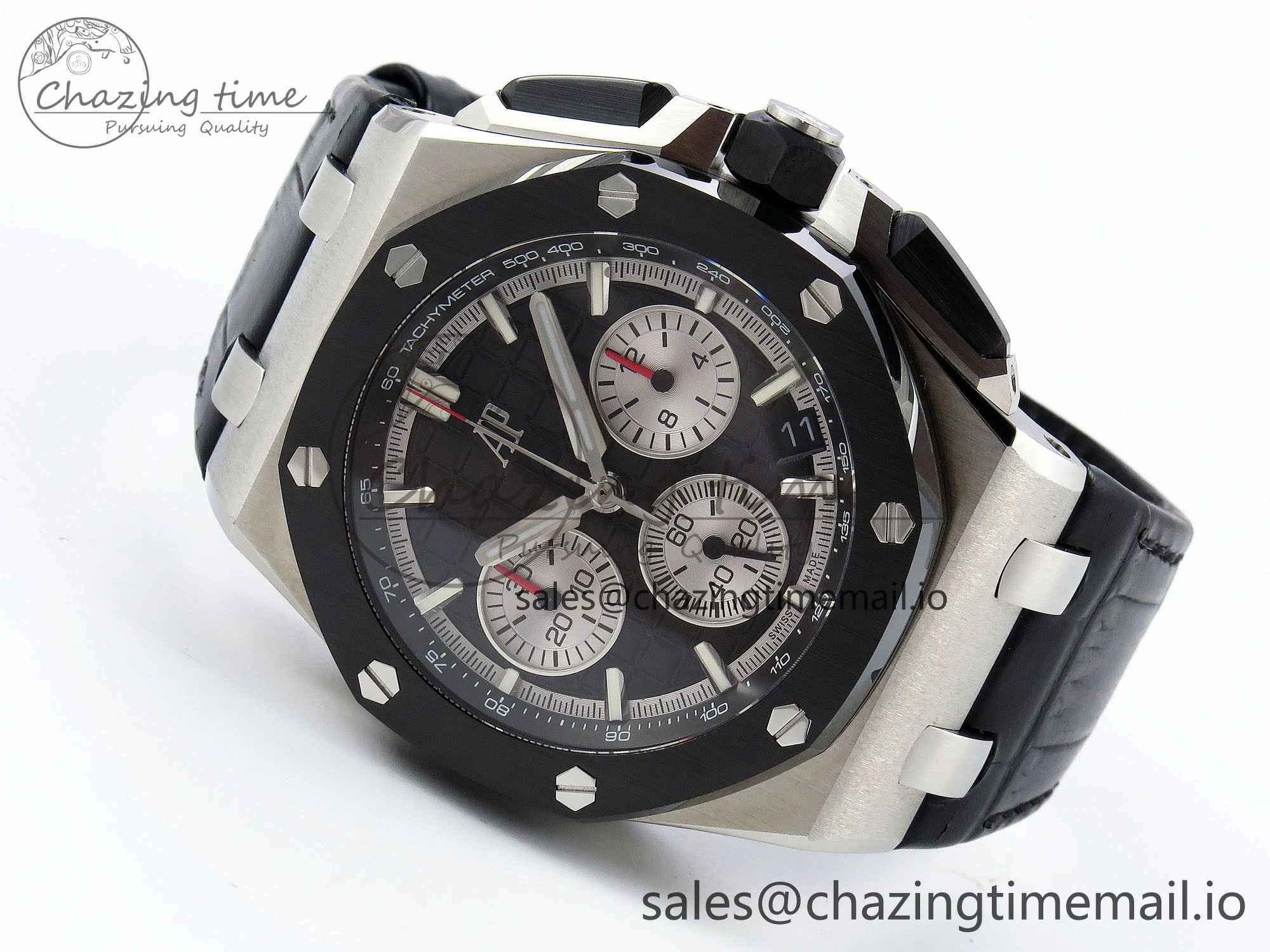 Royal Oak Offshore 43mm 26420so SS APPF Best Edition Black Dial on Black Leather Strap A4401