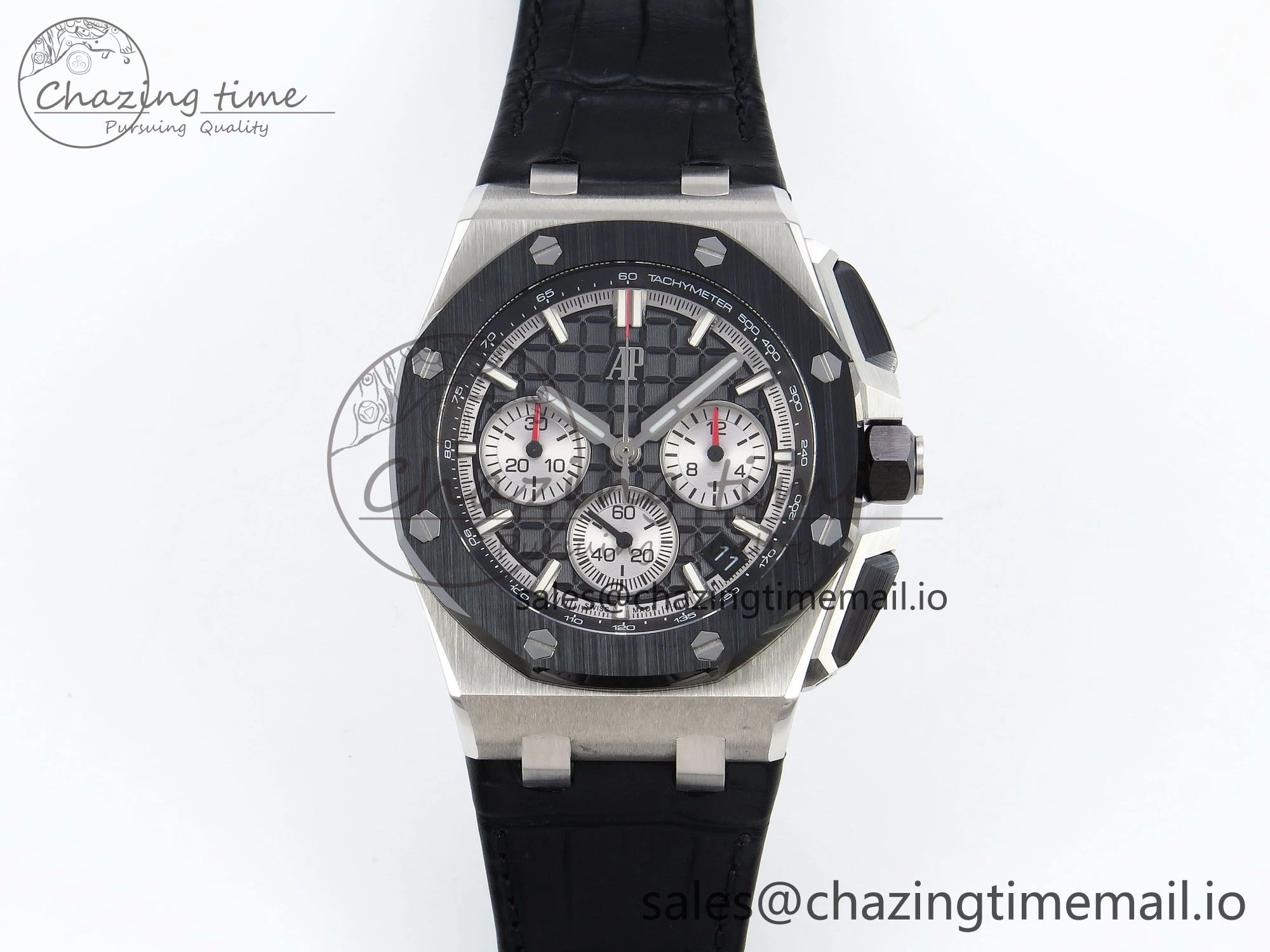 Royal Oak Offshore 43mm 26420so SS APPF Best Edition Black Dial on Black Leather Strap A4401