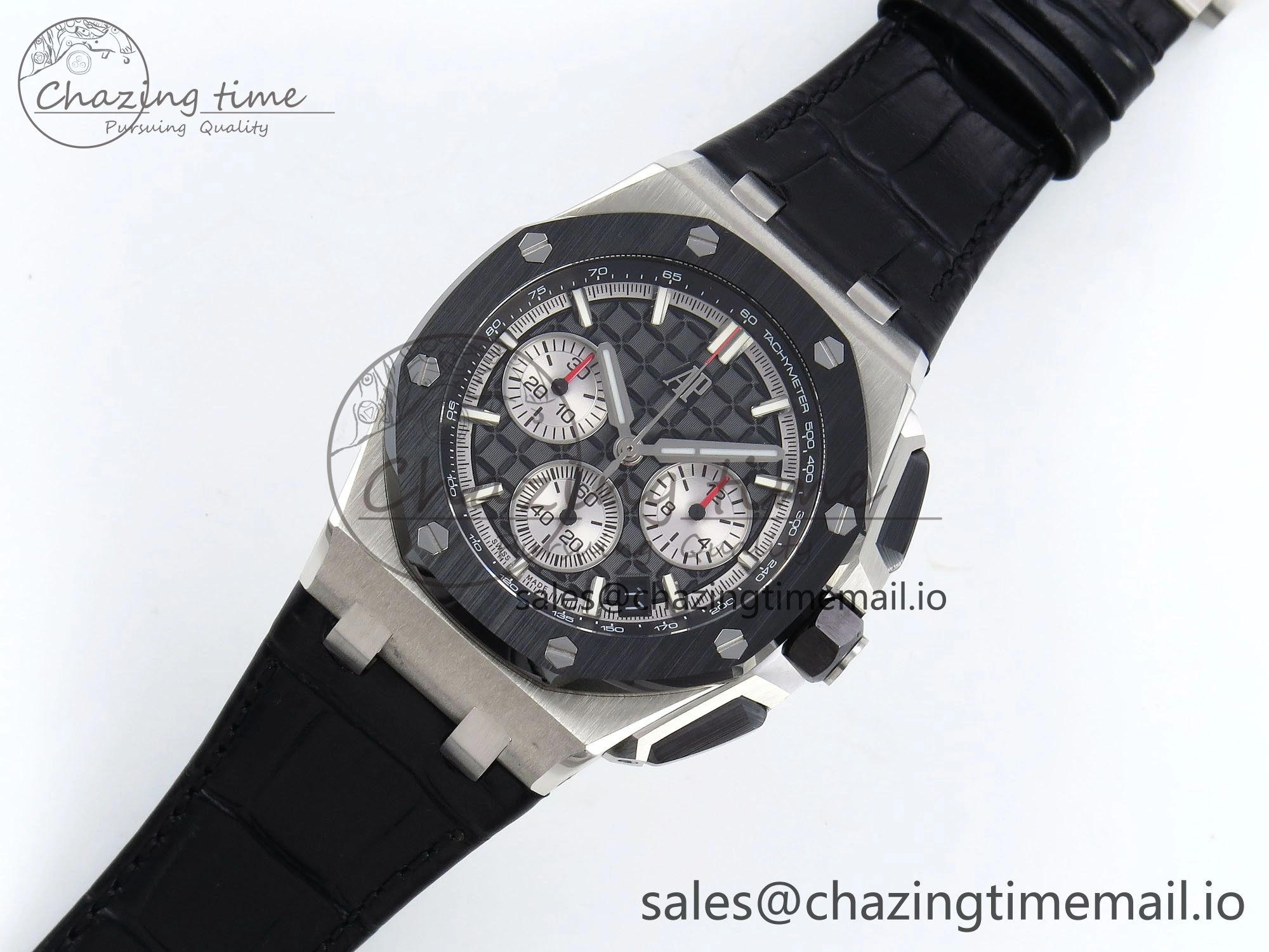 Royal Oak Offshore 43mm 26420so SS APPF Best Edition Black Dial on Black Leather Strap A4401