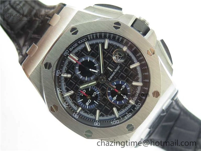 Royal Oak Offshore 44mm 26412PT SS JF 1:1 Best Edition Black Blue Dial on Black Leather Strap A3126