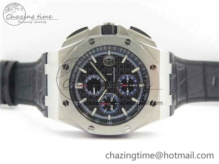 Royal Oak Offshore 44mm 26412PT SS JF 1:1 Best Edition Black Blue Dial on Black Leather Strap A3126