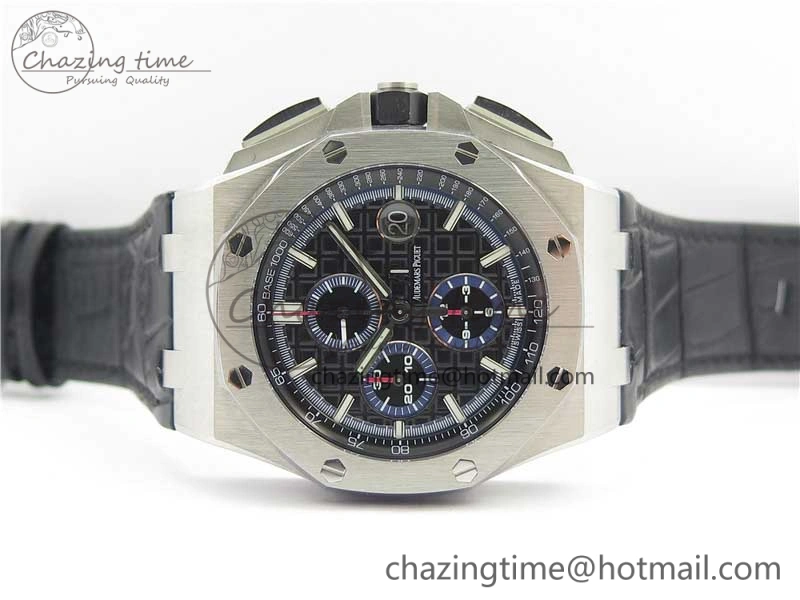 Royal Oak Offshore 44mm 26412PT SS JF 1:1 Best Edition Black Blue Dial on Black Leather Strap A3126