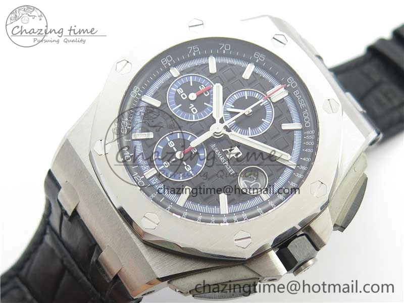 Royal Oak Offshore 44mm 26412PT SS JF 1:1 Best Edition Black Blue Dial on Black Leather Strap A3126