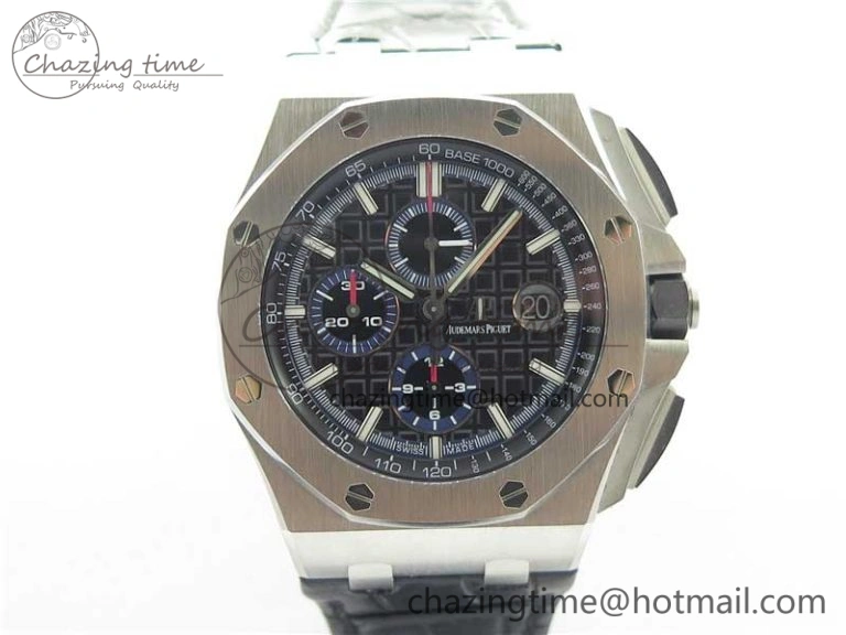 Royal Oak Offshore 44mm 26412PT SS JF 1:1 Best Edition Black Blue Dial on Black Leather Strap A3126