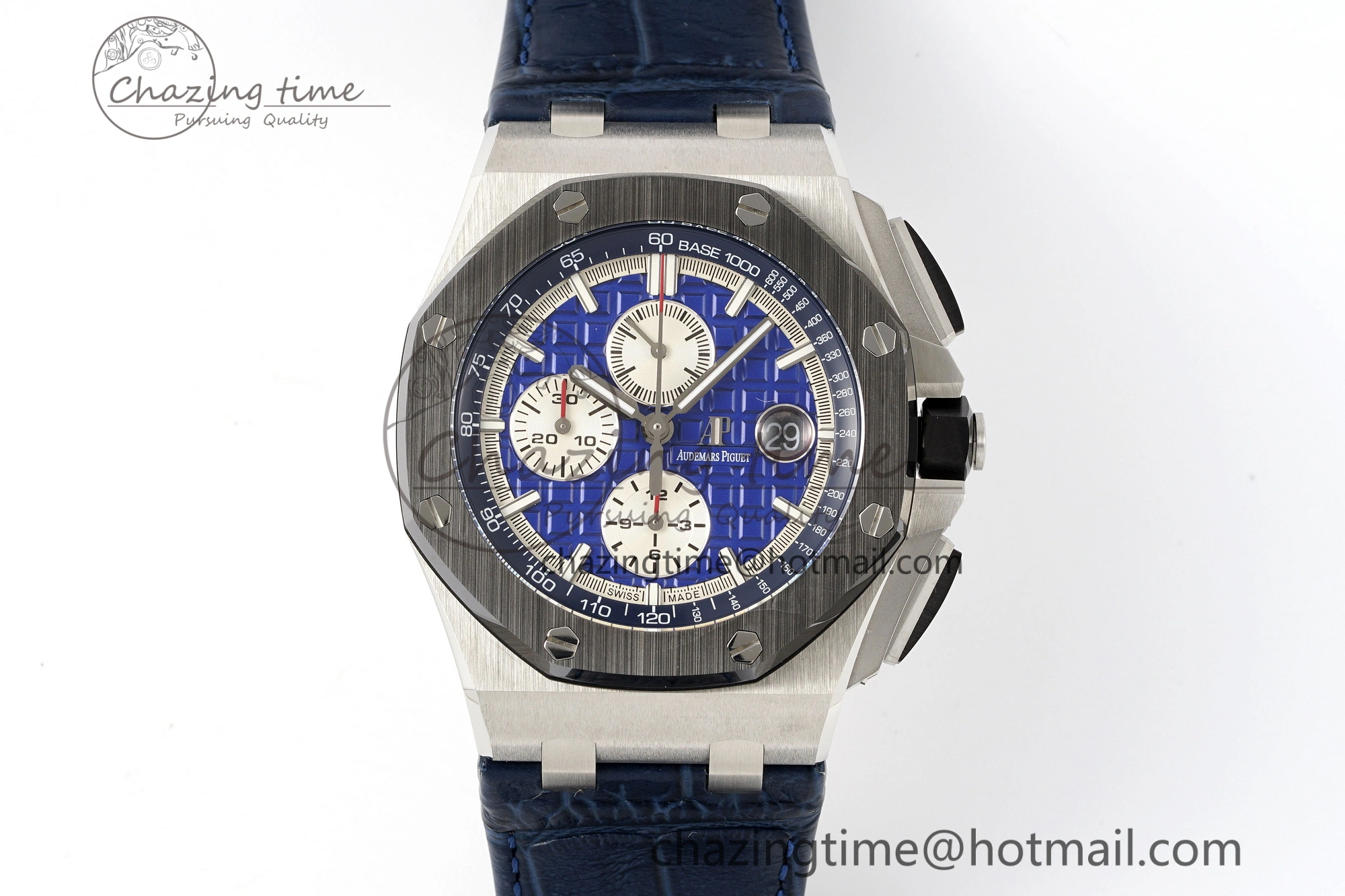Royal Oak Offshore 44mm Black Ceramic Bezel APF 1:1 Best Edition Blue Dial on Blue Leather Strap A3126 V2