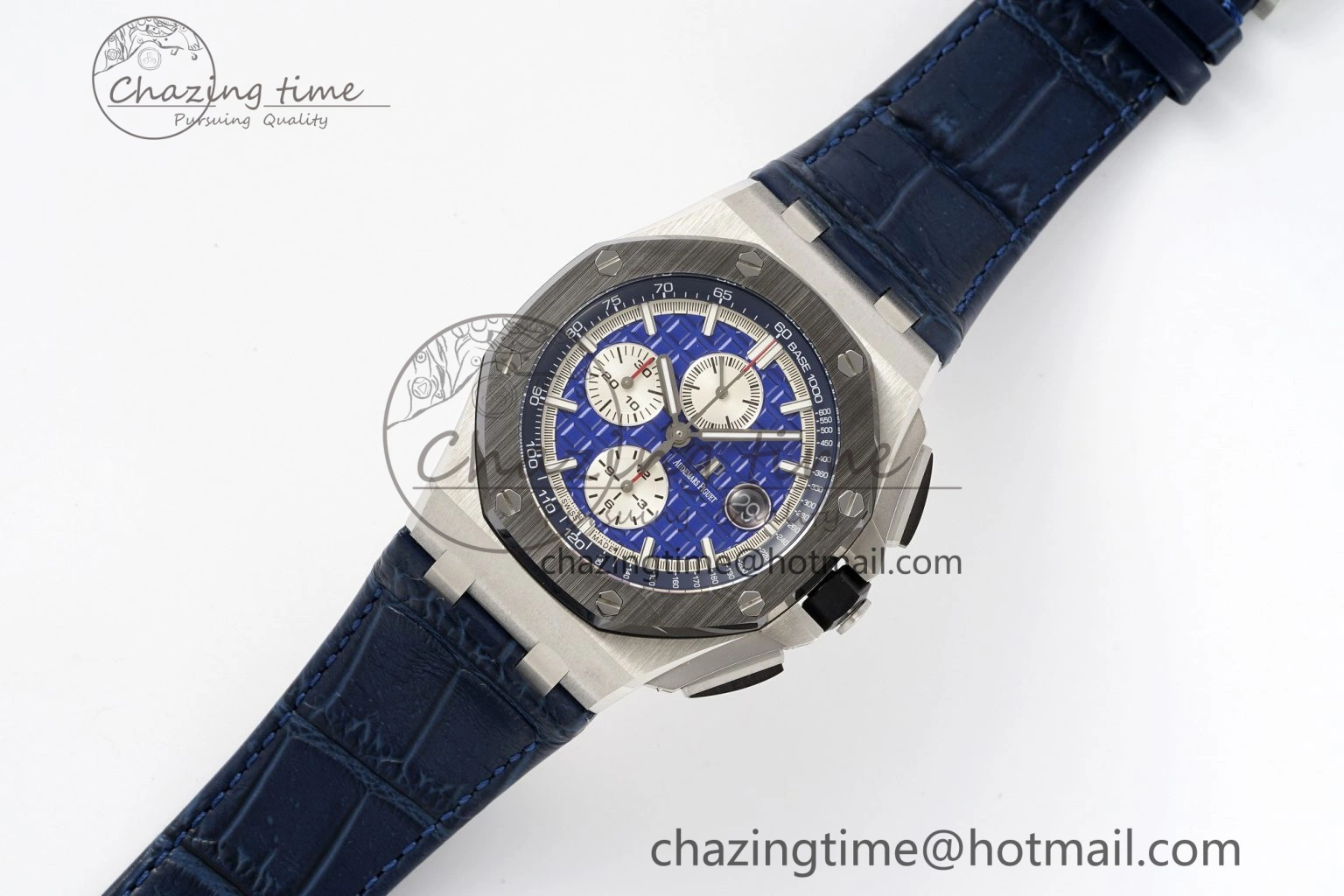 Royal Oak Offshore 44mm Black Ceramic Bezel APF 1:1 Best Edition Blue Dial on Blue Leather Strap A3126 V2