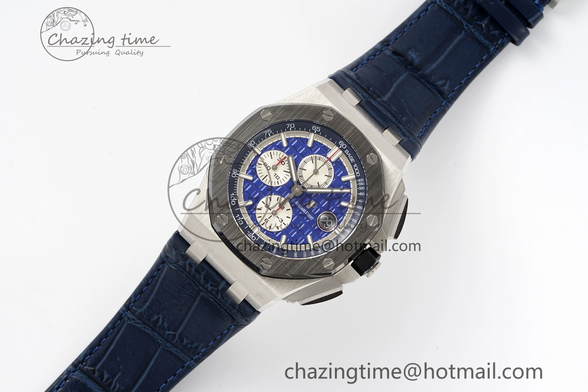 Royal Oak Offshore 44mm Black Ceramic Bezel APF 1:1 Best Edition Blue Dial on Blue Leather Strap A3126 V2