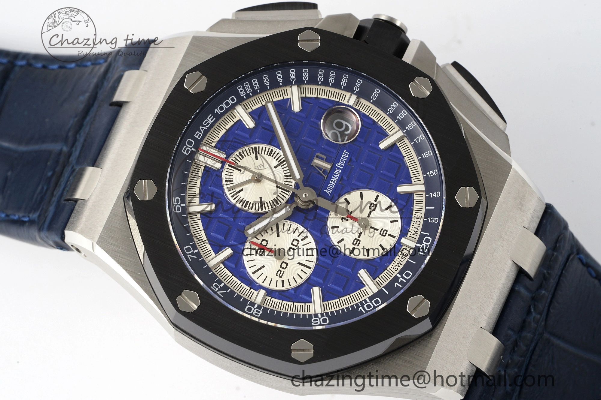 Royal Oak Offshore 44mm Black Ceramic Bezel APF 1:1 Best Edition Blue Dial on Blue Leather Strap A3126 V2