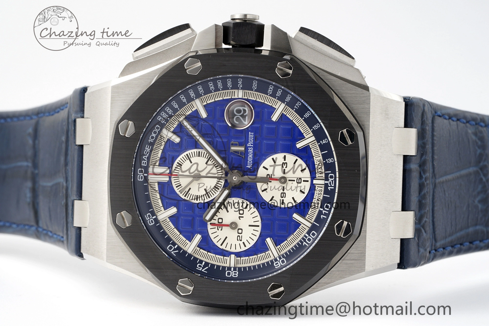 Royal Oak Offshore 44mm Black Ceramic Bezel APF 1:1 Best Edition Blue Dial on Blue Leather Strap A3126 V2