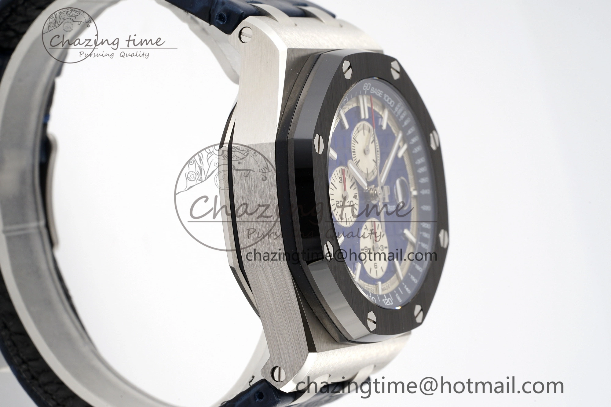 Royal Oak Offshore 44mm Black Ceramic Bezel APF 1:1 Best Edition Blue Dial on Blue Leather Strap A3126 V2