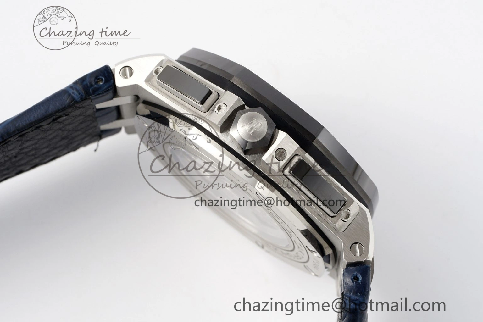 Royal Oak Offshore 44mm Black Ceramic Bezel APF 1:1 Best Edition Blue Dial on Blue Leather Strap A3126 V2
