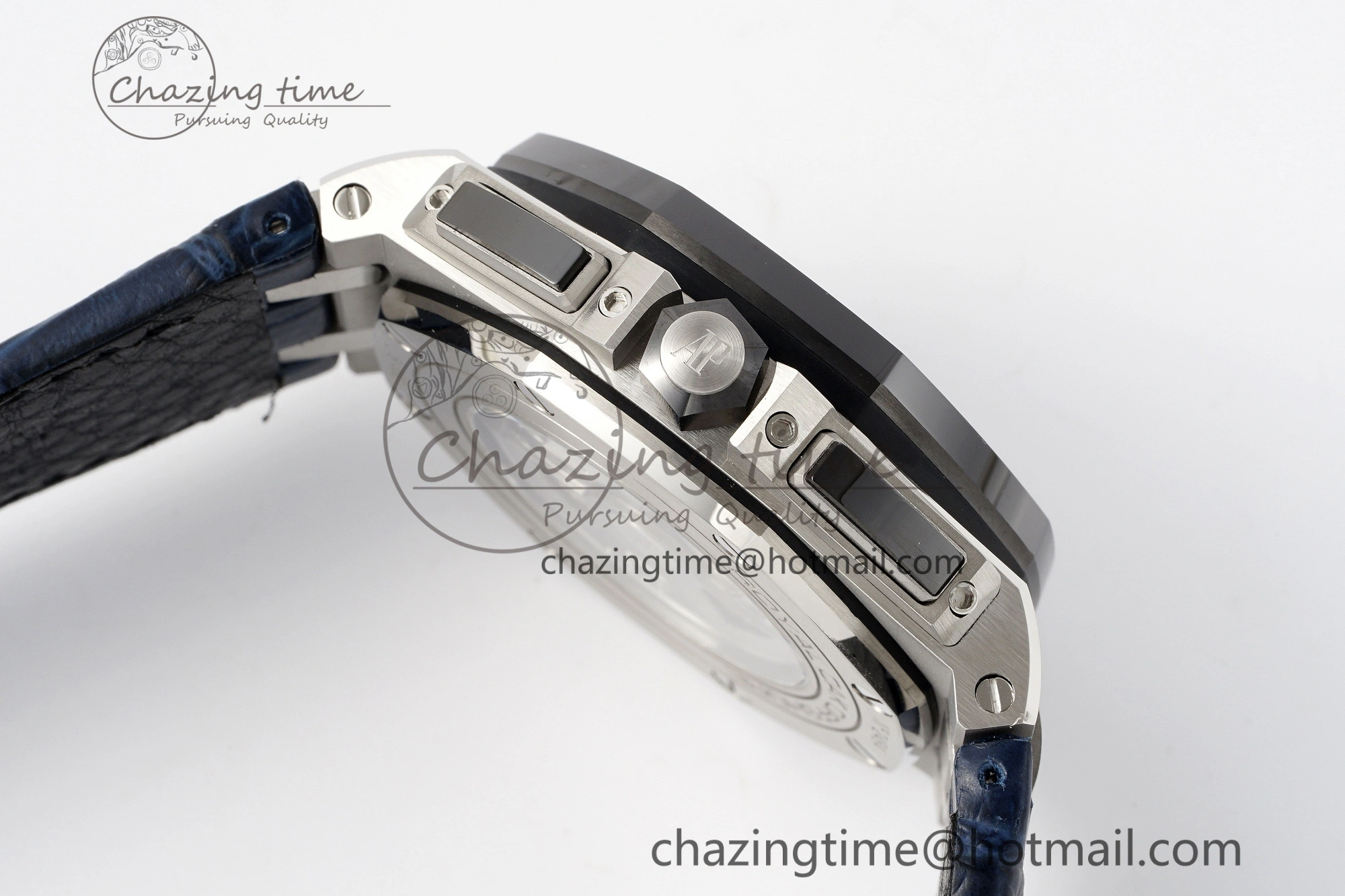 Royal Oak Offshore 44mm Black Ceramic Bezel APF 1:1 Best Edition Blue Dial on Blue Leather Strap A3126 V2