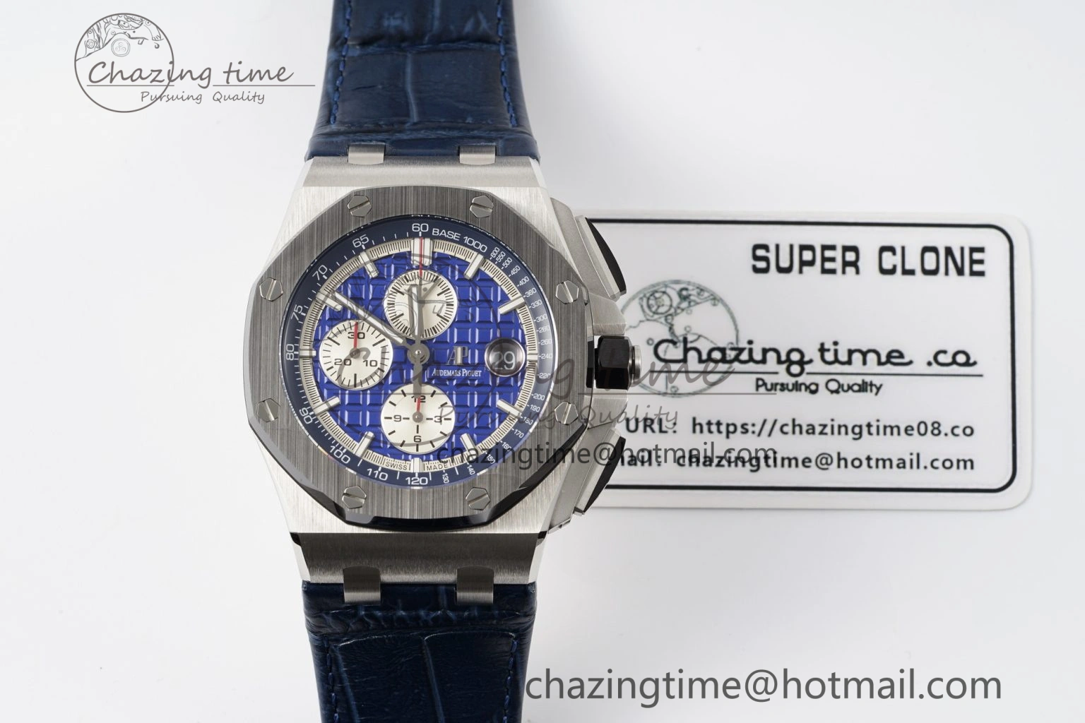 Royal Oak Offshore 44mm Black Ceramic Bezel APF 1:1 Best Edition Blue Dial on Blue Leather Strap A3126 V2
