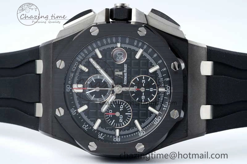 Royal Oak Offshore 44mm Black Ceramic Case APF 1:1 Best Edition Black Dial on Black Rubber Strap A3126