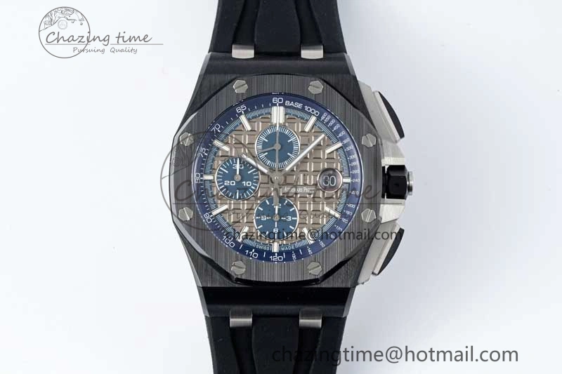 Royal Oak Offshore 44mm Black Ceramic Case APF 1:1 Best Edition Gray Blue Dial on Black Rubber Strap A3126