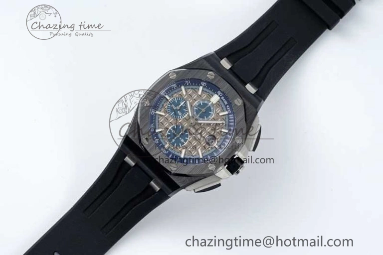 Royal Oak Offshore 44mm Black Ceramic Case APF 1:1 Best Edition Gray Blue Dial on Black Rubber Strap A3126
