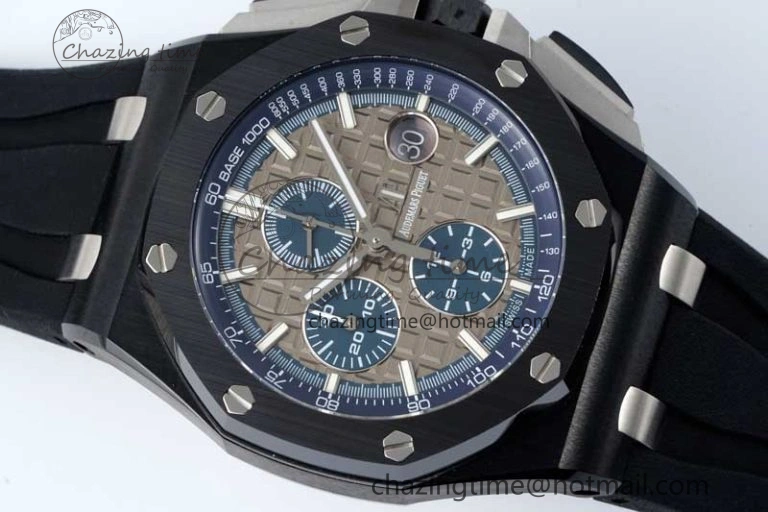 Royal Oak Offshore 44mm Black Ceramic Case APF 1:1 Best Edition Gray Blue Dial on Black Rubber Strap A3126