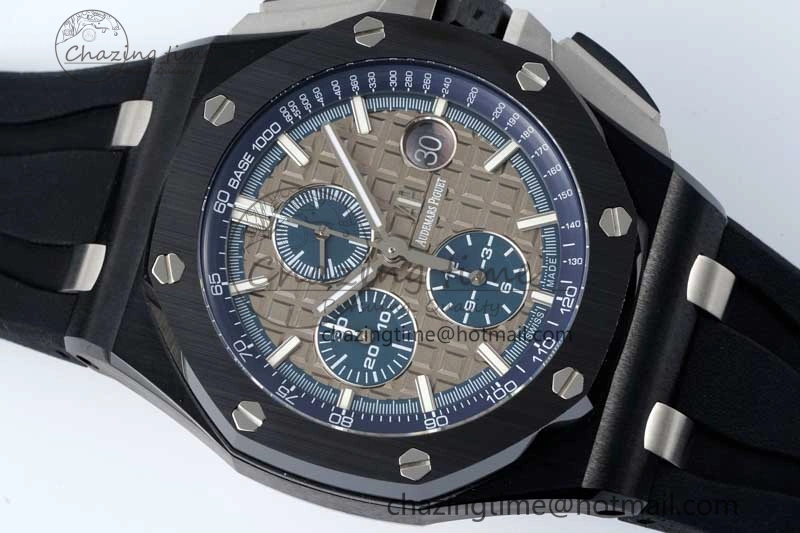 Royal Oak Offshore 44mm Black Ceramic Case APF 1:1 Best Edition Gray Blue Dial on Black Rubber Strap A3126