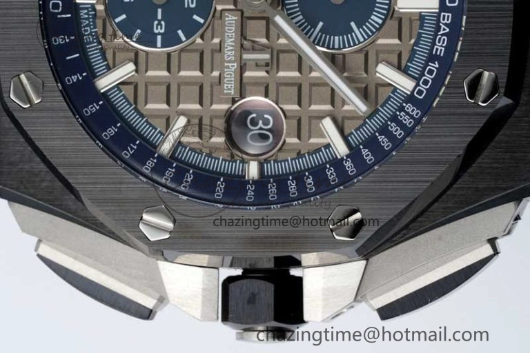 Royal Oak Offshore 44mm Black Ceramic Case APF 1:1 Best Edition Gray Blue Dial on Black Rubber Strap A3126
