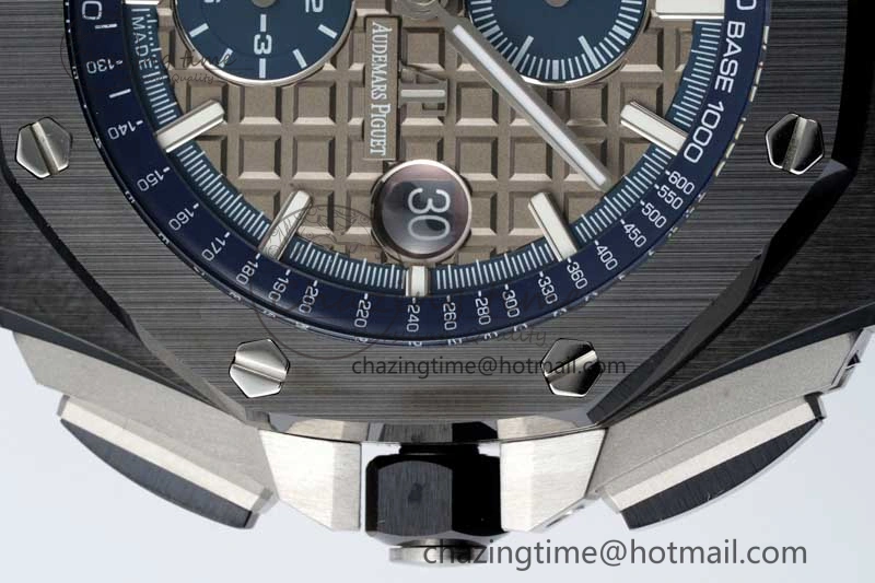 Royal Oak Offshore 44mm Black Ceramic Case APF 1:1 Best Edition Gray Blue Dial on Black Rubber Strap A3126