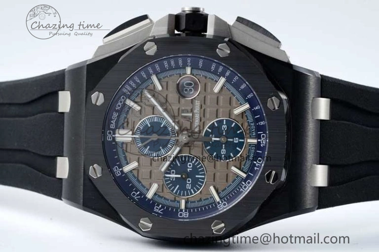 Royal Oak Offshore 44mm Black Ceramic Case APF 1:1 Best Edition Gray Blue Dial on Black Rubber Strap A3126