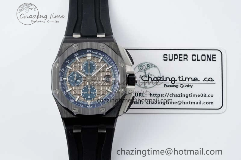 Royal Oak Offshore 44mm Black Ceramic Case APF 1:1 Best Edition Gray Blue Dial on Black Rubber Strap A3126