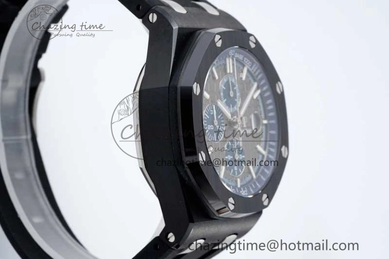 Royal Oak Offshore 44mm Black Ceramic Case APF 1:1 Best Edition Gray Blue Dial on Black Rubber Strap A3126