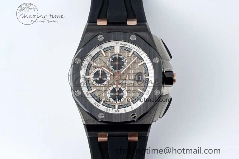 Royal Oak Offshore 44mm Black Ceramic Case APF 1:1 Best Edition Gray White Dial on Black Rubber Strap A3126