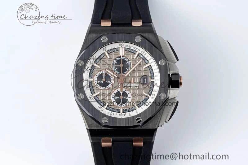 Royal Oak Offshore 44mm Black Ceramic Case APF 1:1 Best Edition Gray White Dial on Black Rubber Strap A3126