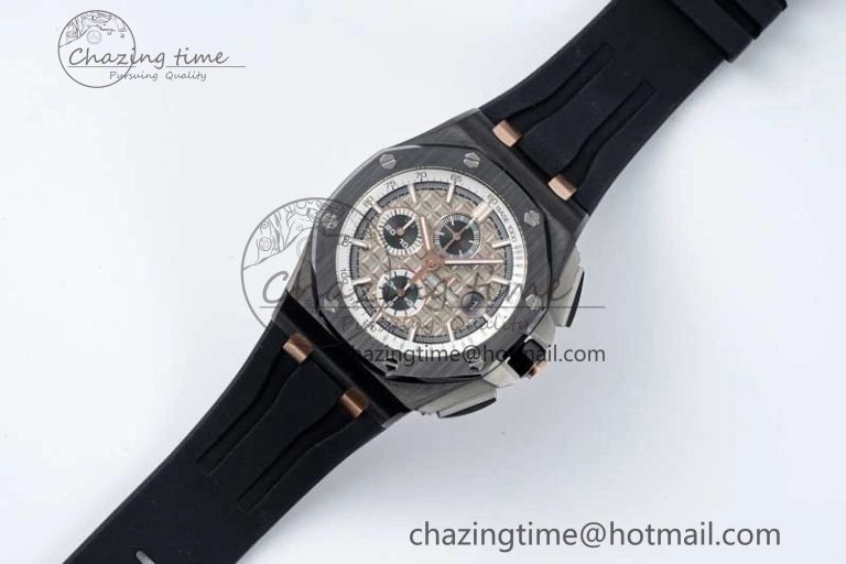 Royal Oak Offshore 44mm Black Ceramic Case APF 1:1 Best Edition Gray White Dial on Black Rubber Strap A3126