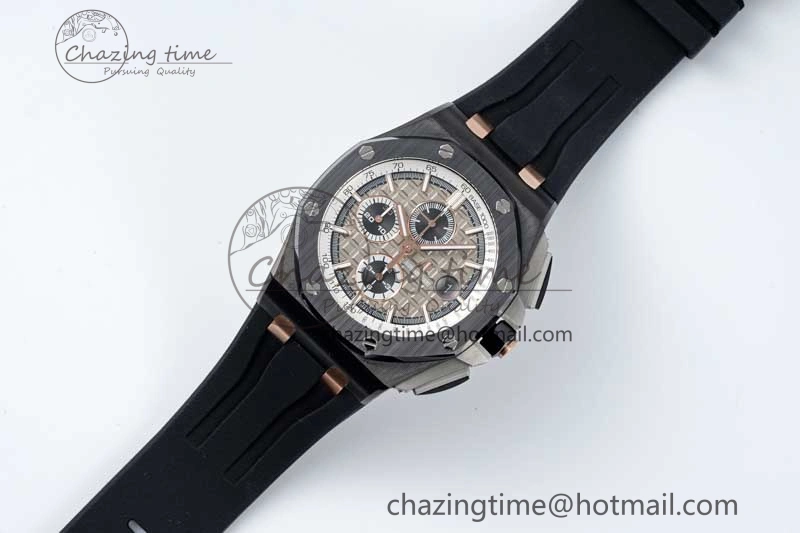 Royal Oak Offshore 44mm Black Ceramic Case APF 1:1 Best Edition Gray White Dial on Black Rubber Strap A3126