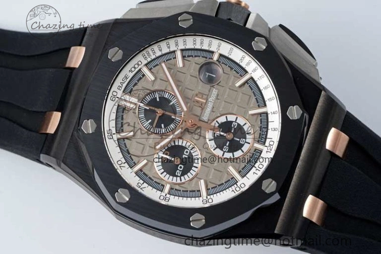 Royal Oak Offshore 44mm Black Ceramic Case APF 1:1 Best Edition Gray White Dial on Black Rubber Strap A3126