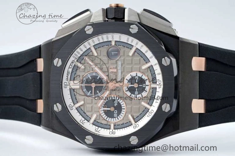 Royal Oak Offshore 44mm Black Ceramic Case APF 1:1 Best Edition Gray White Dial on Black Rubber Strap A3126