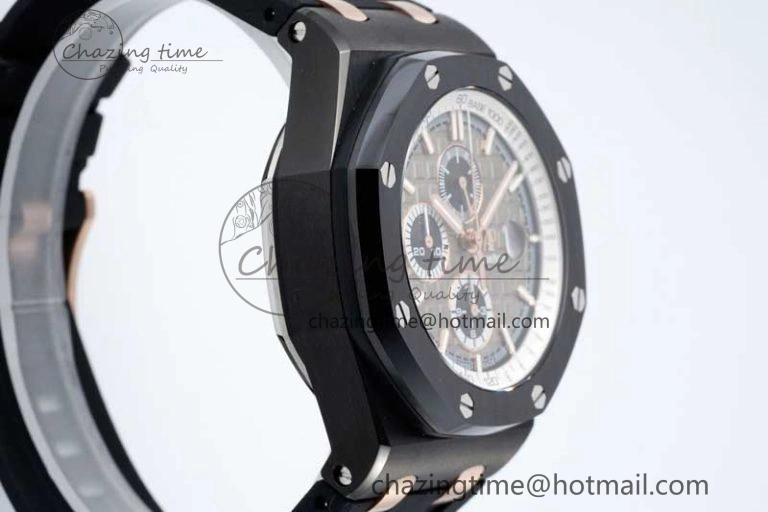 Royal Oak Offshore 44mm Black Ceramic Case APF 1:1 Best Edition Gray White Dial on Black Rubber Strap A3126