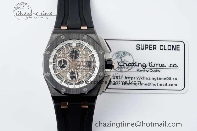 Royal Oak Offshore 44mm Black Ceramic Case APF 1:1 Best Edition Gray White Dial on Black Rubber Strap A3126