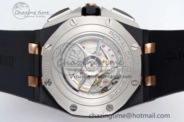 Royal Oak Offshore 44mm Black Ceramic Case APF 1:1 Best Edition Gray White Dial on Black Rubber Strap A3126