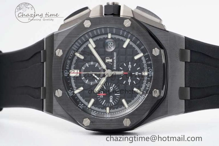 Royal Oak Offshore 44mm Black Ceramic Case JJF 1:1 Best Edition Black Dial on Rubber Strap A3126 V2