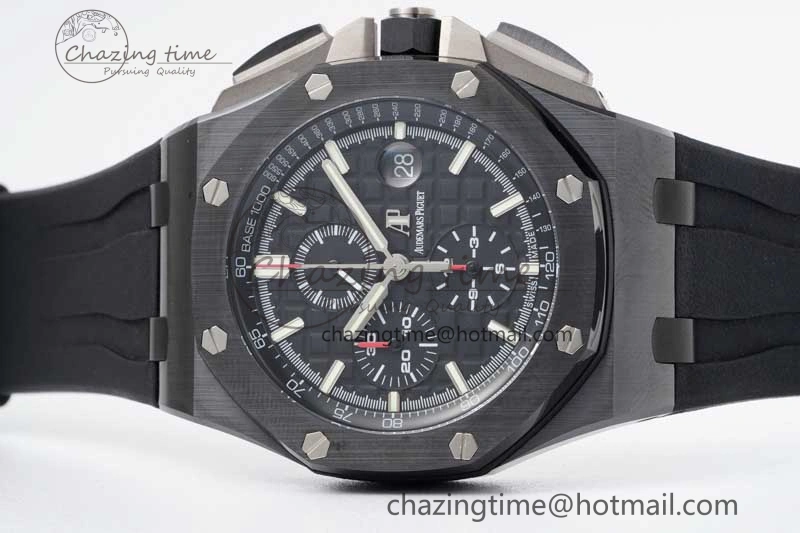 Royal Oak Offshore 44mm Black Ceramic Case JJF 1:1 Best Edition Black Dial on Rubber Strap A3126 V2