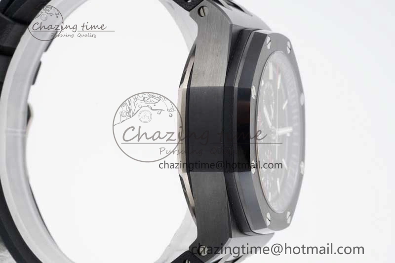Royal Oak Offshore 44mm Black Ceramic Case JJF 1:1 Best Edition Black Dial on Rubber Strap A3126 V2