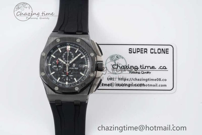Royal Oak Offshore 44mm Black Ceramic Case JJF 1:1 Best Edition Black Dial on Rubber Strap A3126 V2