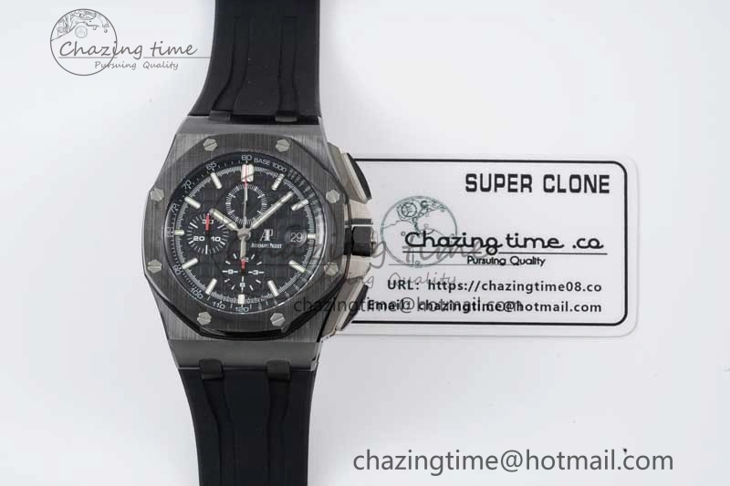 Royal Oak Offshore 44mm Black Ceramic Case JJF 1:1 Best Edition Black Dial on Rubber Strap A3126 V2