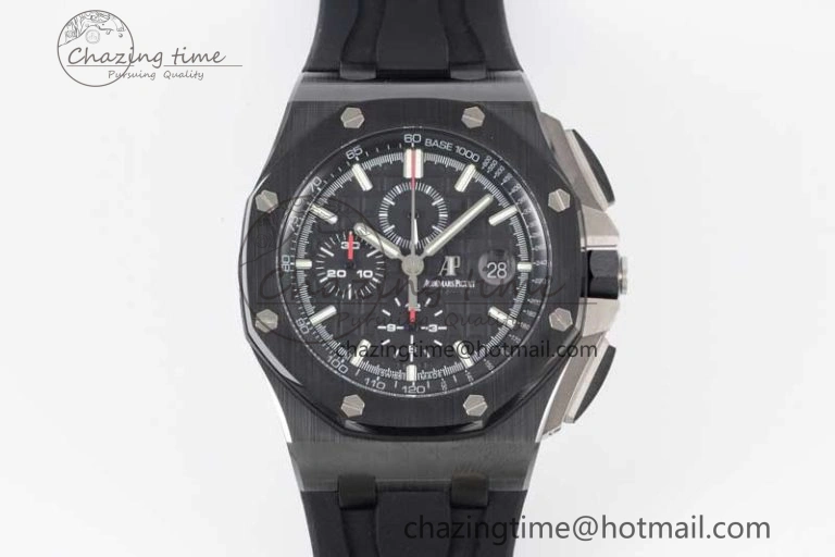 Royal Oak Offshore 44mm Black Ceramic Case JJF 1:1 Best Edition Black Dial on Rubber Strap A3126 V2