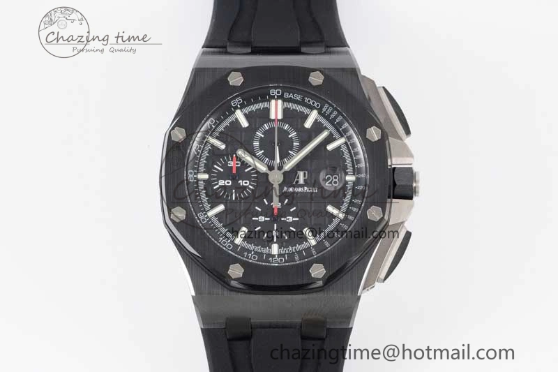 Royal Oak Offshore 44mm Black Ceramic Case JJF 1:1 Best Edition Black Dial on Rubber Strap A3126 V2