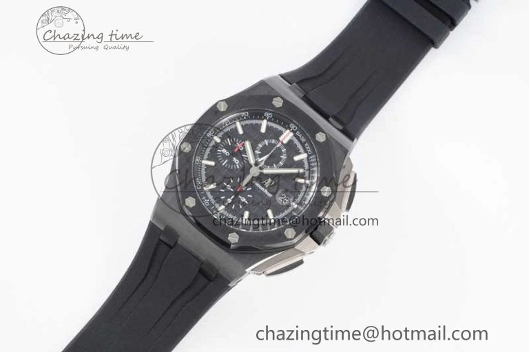Royal Oak Offshore 44mm Black Ceramic Case JJF 1:1 Best Edition Black Dial on Rubber Strap A3126 V2