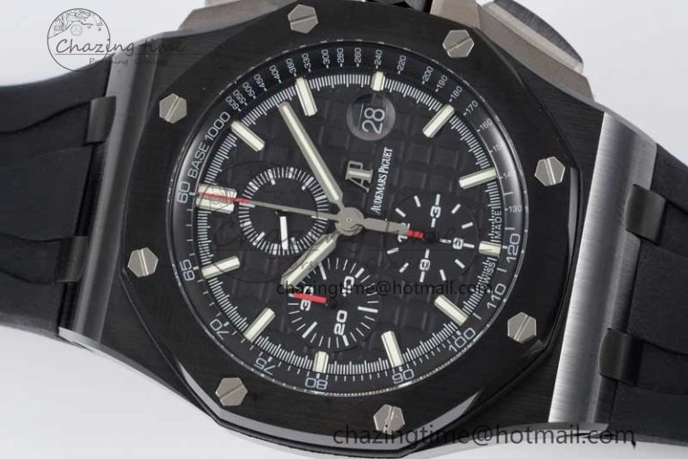 Royal Oak Offshore 44mm Black Ceramic Case JJF 1:1 Best Edition Black Dial on Rubber Strap A3126 V2