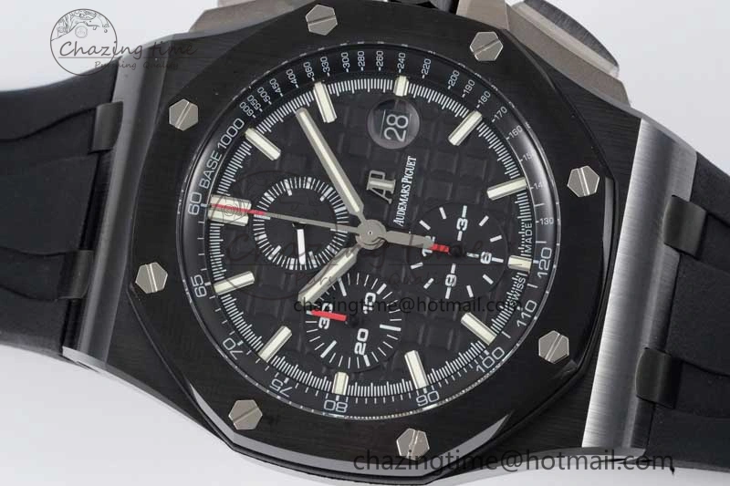 Royal Oak Offshore 44mm Black Ceramic Case JJF 1:1 Best Edition Black Dial on Rubber Strap A3126 V2
