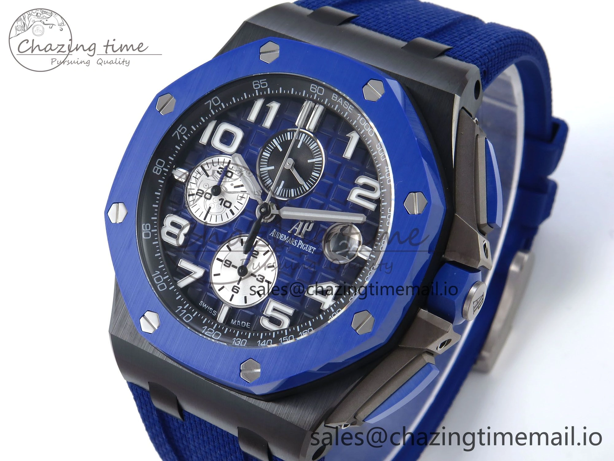 Royal Oak Offshore 44mm Black Ceramic TKF 1:1 Best Edition Blue Dial on Blue Rubber Strap A3126